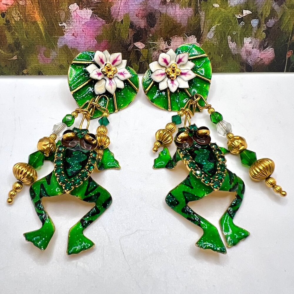 Lunch at the Ritz French Toads Pierced Earrings 1992 - Picture 4 of 6